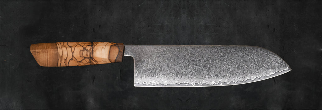 Damast Küchenmesser mit handgefertigten Holzgriffen